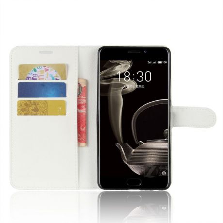 Кожаный чехол-подставка с магнитной застежкой и отделениями для карт для Meizu Pro 7 Plus Litchi (белый)