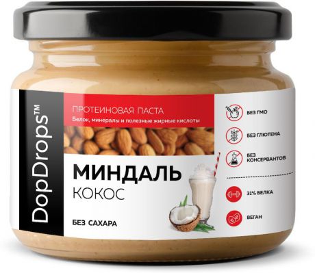 Протеиновая паста DopDrops Миндаль Кокос, стевия, 250 г