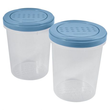 Набор банок для сыпучих продуктов Plast Team Pattern, с закручивающимися крышками, PT9859-18, туманно-голубой, 1 л, 2 шт