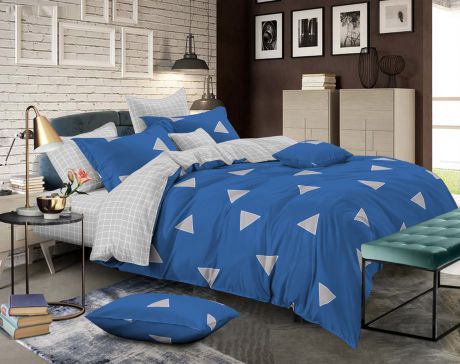 Комплект постельного белья Amore Mio Gold Jacob BL, 7571, синий, 2-спальный, наволочки 70x70
