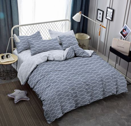 Комплект постельного белья Amore Mio Gold Mezzo, 9349, серый, 2-спальный, наволочки 70x70