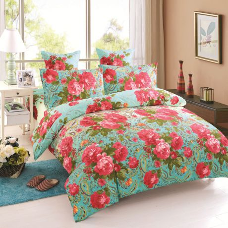 Комплект постельного белья Amore Mio Provance Naples, 87083, красный, 1,5-спальный, наволочки 70x70