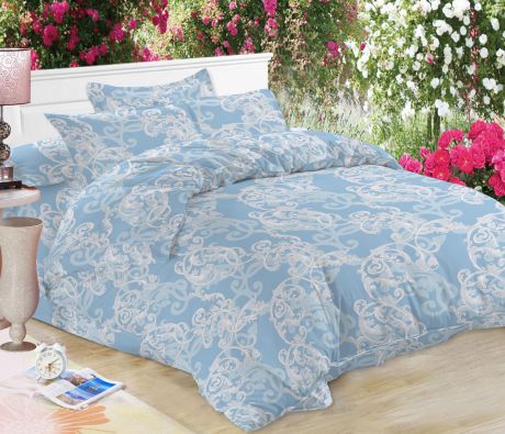 Комплект постельного белья Amore Mio Макосатин Yana, 7661, голубой, 1,5-спальный, наволочки 70x70