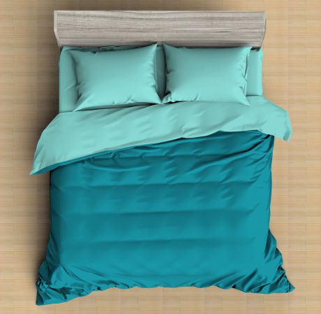 Комплект постельного белья Amore Mio Макосатин Аквамарин, 9787, бирюзовый, 1,5-спальный, наволочки 70x70