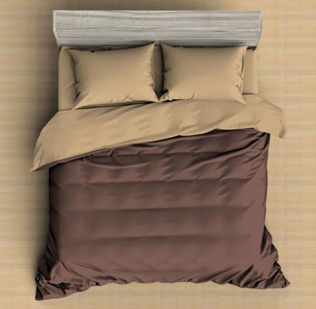 Комплект постельного белья Amore Mio Макосатин Опал, 9812, коричневый, евро, наволочки 70x70