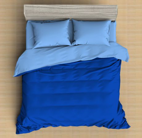 Комплект постельного белья Amore Mio Макосатин "Сапфир", 9816, синий, евро, наволочки 70x70