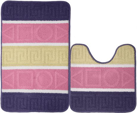 Набор ковриков для ванной Kamalak Tekstil, УКВ-1037, розовый, синий, 2 шт