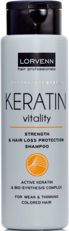 Восстанавливающий шампунь Lorvenn Keratin Vitality, для слабых и истонченных окрашенных волос, с кератином, 300 мл