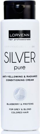 Нейтрализующий крем-кондиционер Lorvenn Silver Pure, для седых, блондинистых, окрашенных и осветленных волос, 300 мл