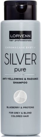 Специальный шампунь Lorvenn Silver Pure, для седых, блондинистых, окрашенных и осветленных волос, 300 мл