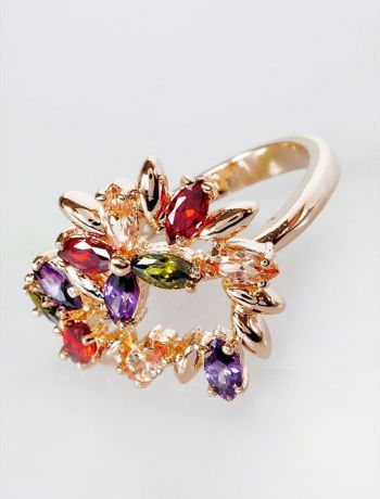 Кольцо бижутерное Lotus jewelry 3037R-26mix, Ювелирный сплав, Фианит, разноцветный