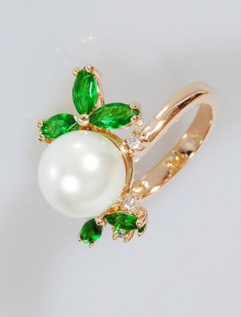 Кольцо бижутерное Lotus jewelry 3032R-22fwp-Gcz, Ювелирный сплав, Жемчуг искусственный, зеленый