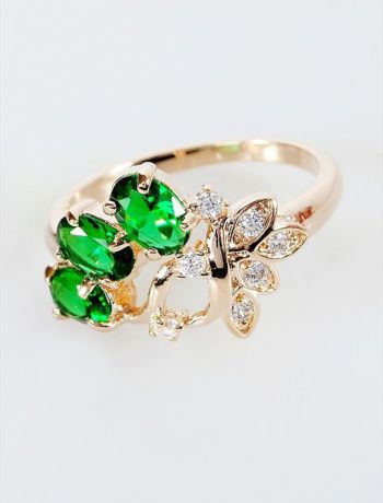 Кольцо бижутерное Lotus jewelry 39R-48Gcz, Ювелирный сплав, Фианит, зеленый