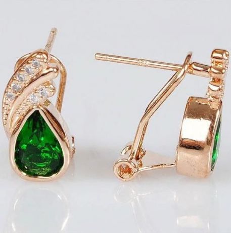 Серьги бижутерные Lotus jewelry 3032E-11Gcz, Ювелирный сплав, Фианит, зеленый