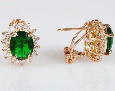 Серьги бижутерные Lotus jewelry 28E-21Gcz, Ювелирный сплав, Фианит, зеленый