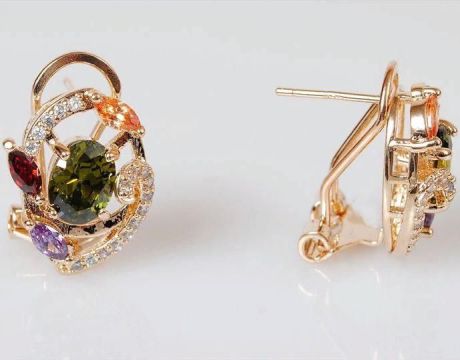 Серьги бижутерные Lotus jewelry 3027E-12mix, Ювелирный сплав, Фианит, разноцветный