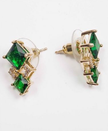 Серьги бижутерные Lotus jewelry 3041E-06Gcz, Ювелирный сплав, Фианит, зеленый