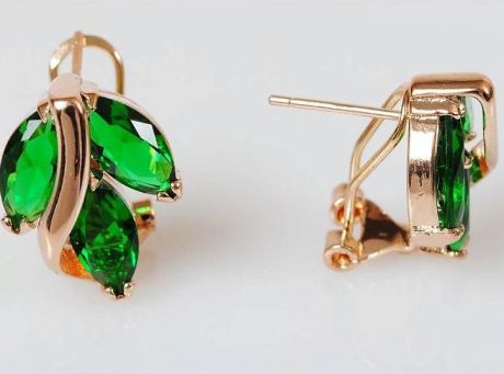 Серьги бижутерные Lotus jewelry 242E-20Gcz, Ювелирный сплав, Фианит, зеленый