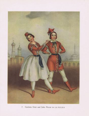 Карлотта Гризи и Жюль Перро в балете Полька. Офсетная литография. Англия, Лондон, 1948 год