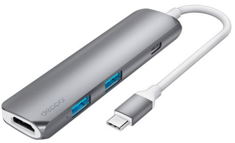 Адаптер Deppa USB-C для Macbook, 4в1 HDMI, Power Delivery, 2 x USB 3.0 (Графитовый)