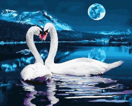 Картина по номерам ВанГогВоМне Два лебедя при луне