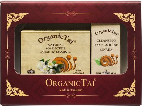 OrganicTai Косметический набор: Пенка для умывания с экстрактом улитки, 60 мл + Натуральное Мыло-скраб с экстрактом улитки и жасмином, 100 г