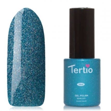 Tertio, Гель-лак Eco Line Гель-лак (10 мл) тон 73 бирюзово-синий, с голографическими микроблестками, плотный.