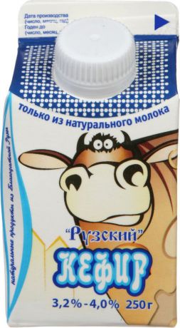 Кефир Рузское молоко, из цельного молока, 3,2-4%, 250 г