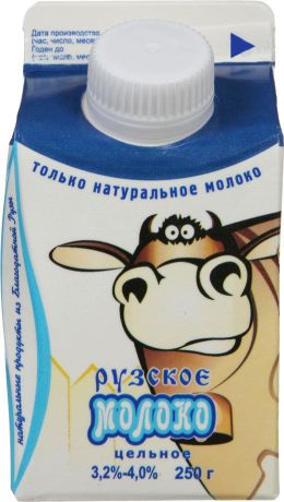 Молоко Рузское молоко, пастеризованное цельное, 3,2-4%, 250 г