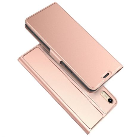 Практичный чехол Huawei Honor Play 8А Кожаный чехол для флип-подставки из искусственной кожи с карманом дляВсего тела, с держателями для карт и магнитной пряжкой (розовое золото)