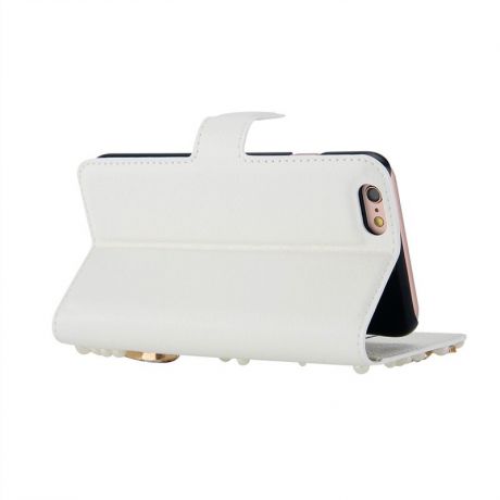 Кожаный чехол-подставка с магнитной застежкой и отделениями для карт с украшением из бусин и страз для LG G4 Beat / G4S (белый)