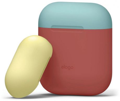 Elago для AirPods чехол Silicone DUO Rose с крышками Blue и Yellow