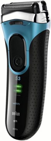 Бритва сетчатая Braun Series 3 3080s, 1 бритвенная головка, питание от аккумулятора, цвет:черный,синий