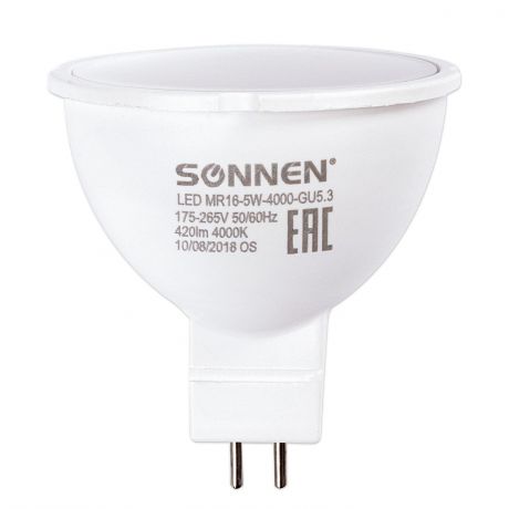 Лампочка Sonnen светодиодная, 5 (40) Вт, цоколь GU5.3, холодный белый свет, LED