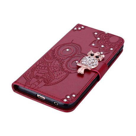 Samsung Galaxy A6 Plus Bling Diamond Owl Pu Кожаный чехол для карт памяти Слот для чехла Коричневый