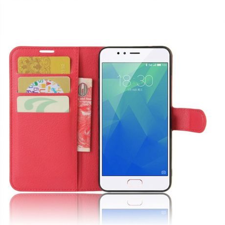 Красный кожаный чехол с флип-стойкой, слотами для карт и магнитным замком для Meizu Meilan 5s
