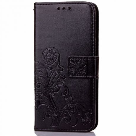 Для Xiaomi Hongmi Redmi 2 2a Lucky Clover Pattern Pu Кожаный чехол с флип Стойка для крышки Кошелек для карт с магнитным закрытием (черный)