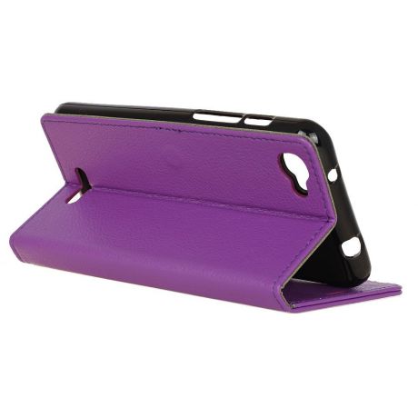 Для Alcatel OneTouch Pixi 4 Plus Power Litchi Кожаный чехол из полиуретана с флип-стойкой Коврик для карточек с магнитным закрытием (фиолетовый)