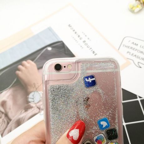 Творческий значок Cute Glitter Quicksand Bling Phone Case Dynamic Liquid Quicksand Hard Back Мягкие края Чехлы для IPhone 6 / 6S / 6Plus / 6s Plus / 7 / 7Plus / 8 / 8Plus / x Аксессуары для случая