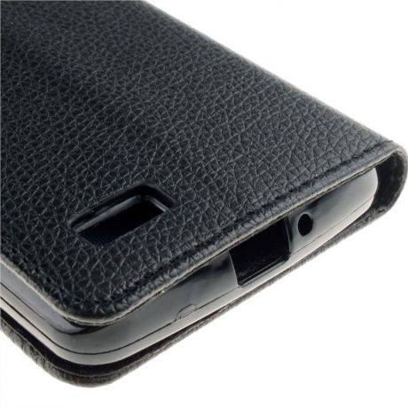 Черный кожаный чехол с лип-стойкой, слотами для карт, магнитным замком и ремешком для LG L Bello D337