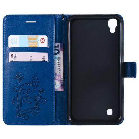 Lg X Power Pu Кожаный кошелек Case Butterfly Pattern Слоты для карт Чехол Blue