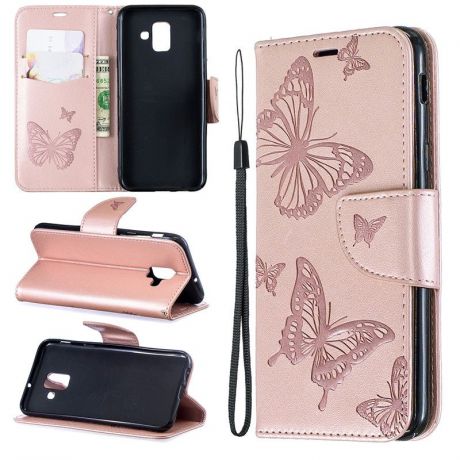 Для Samsung Galaxy A6 2018 / A6 Plus 2018 Чехол с тиснением Butterfly Filp Стенд PU кожаный бумажник с дизайном слота для карт