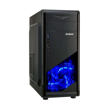 Корпус Miditower Exegate EVO-8205 Black-Blue light, ATX, <без БП>, 1*USB+1*USB3.0, HD Audio