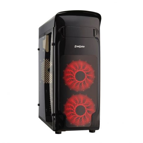 Корпус Miditower Exegate EVO-8206 Black-Red light, ATX, <без БП>, с окном, 1*USB+1*USB3.0, HD Audio