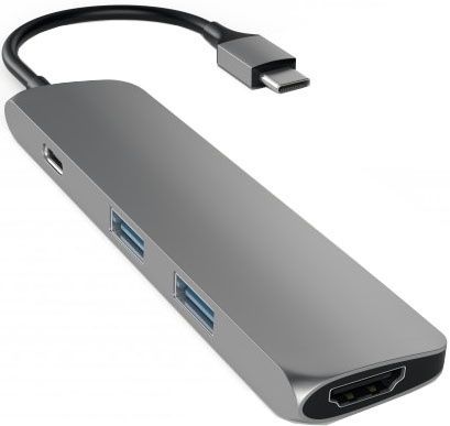 Хаб Satechi Slim Aluminum Type-C Multi-Port Adapter (4K HDMI, сквозной порт питания, 2х USB) серый