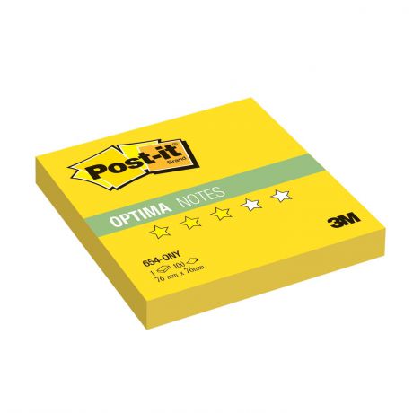 Бумага для заметок POST-IT Optima "Лето", 76х76 мм, 100 л., желтый неон, 654-ONY, желтый