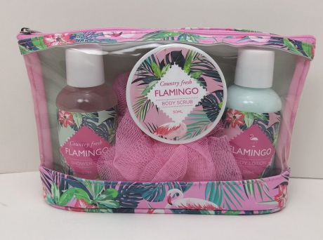 Подарочный набор Country Fresh Flamingo Гель для душа, 120 мл + Лосьон для тела, 120 мл + Скраб для тела, 50 мл + Мочалка, 00815