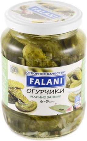 Овощные консервы Falani Огурцы маринованные, 6-9 см, 650 г