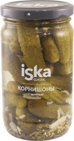 Овощные консервы ISKA Огурцы корнишоны с зеленью, 330 г