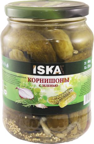 Овощные консервы ISKA Огурцы корнишоны маринованные, 3-6 см, 650 г